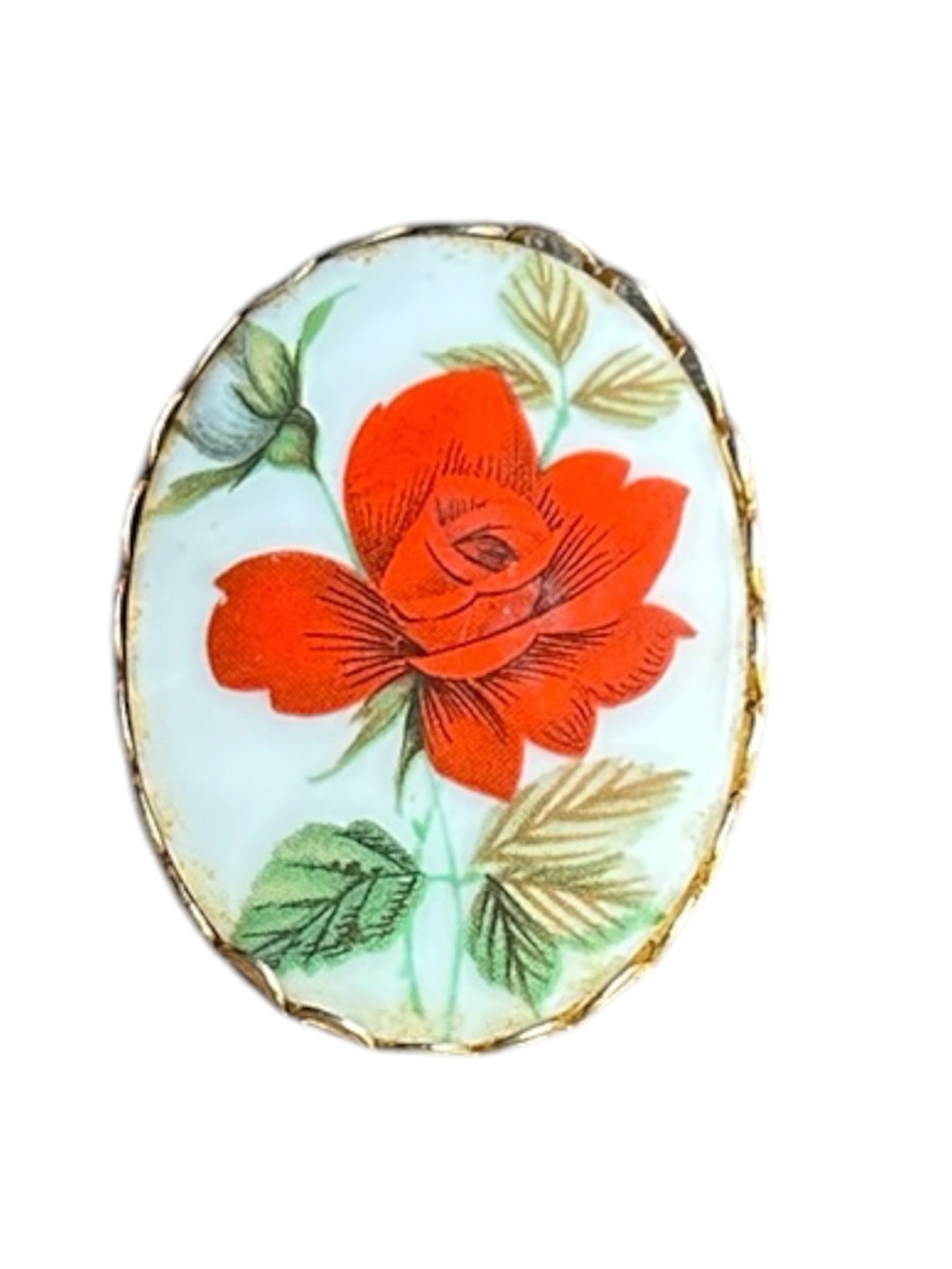 Vintage Floral Red Rose Brooch